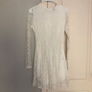 Zack Petite White Long Sleeve Lace Fit and Flare Mini Dress